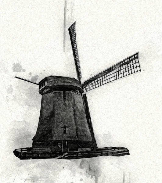 Windmühle Alten Retro Jahrgang Zeichnung Illustration Kunst — Stockfoto