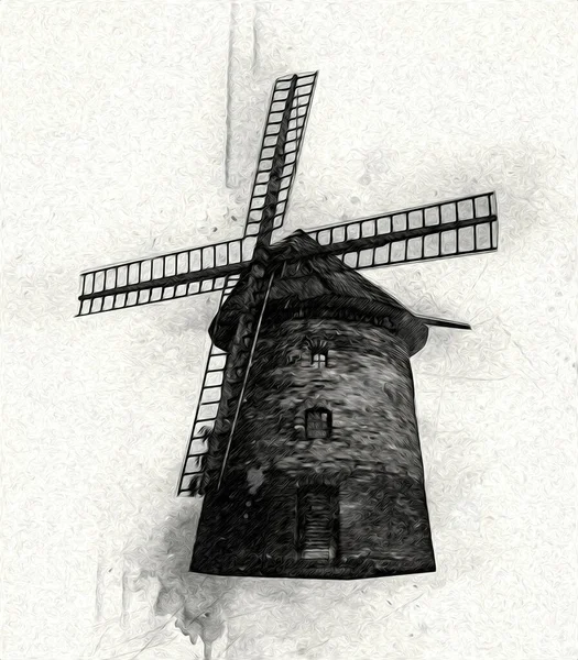 Moulin Vent Ancien Rétro Dessin Vintage Illustration Art — Photo