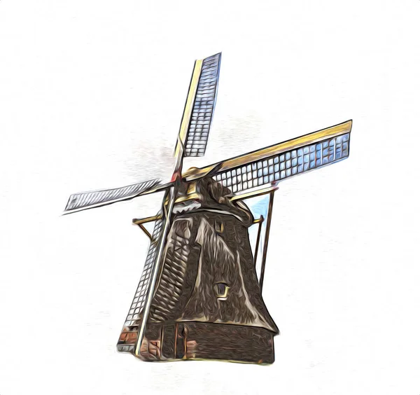 Windmill Old Retro Vintage Drawing Illustration Art — Stock Photo, Image