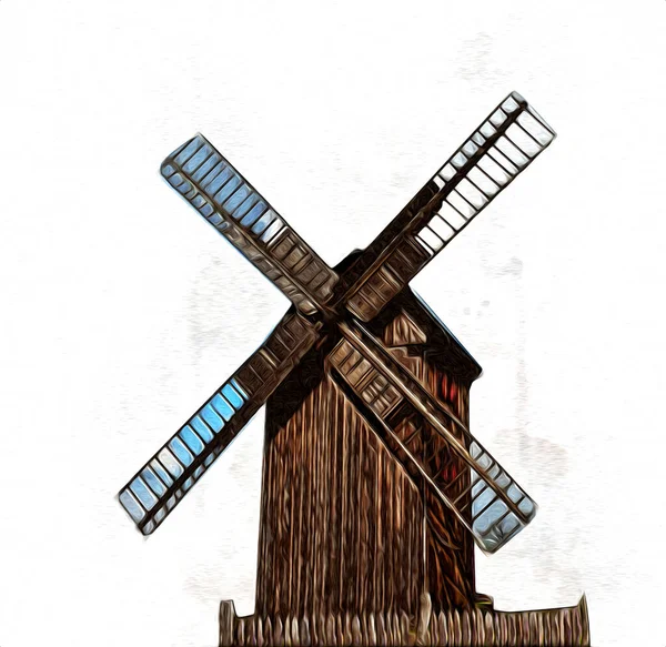 Moulin Vent Ancien Rétro Dessin Vintage Illustration Art — Photo