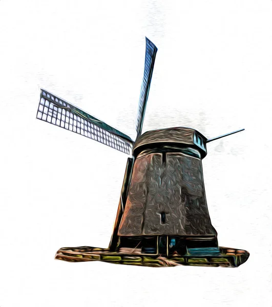 Windmühle Alten Retro Jahrgang Zeichnung Illustration Kunst — Stockfoto