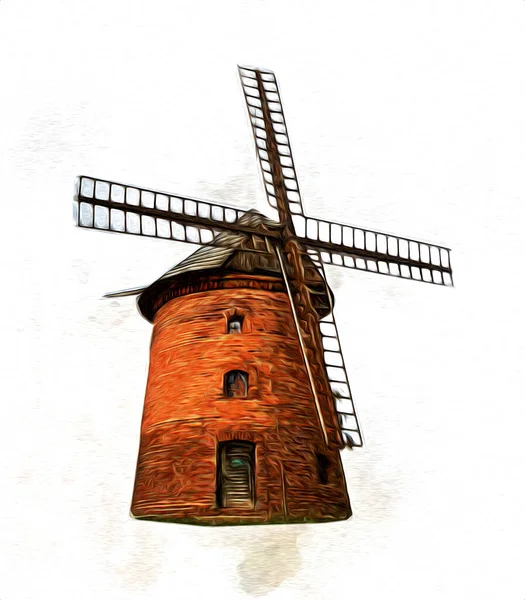 Moulin Vent Ancien Rétro Dessin Vintage Illustration Art — Photo