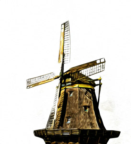 Windmühle Alten Retro Jahrgang Zeichnung Illustration Kunst — Stockfoto