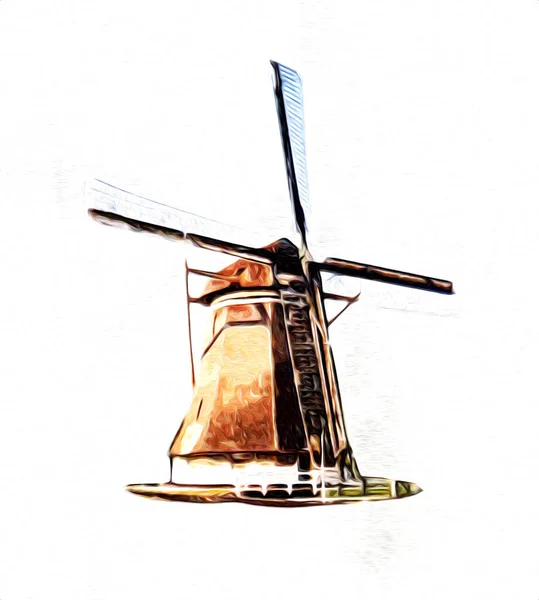 Windmolen Oude Retro Vintage Tekening Illustratie Kunst — Stockfoto