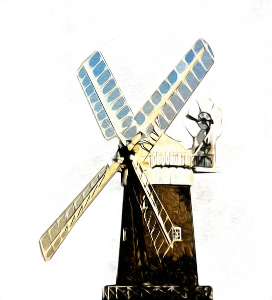 Moulin Vent Ancien Rétro Dessin Vintage Illustration Art — Photo