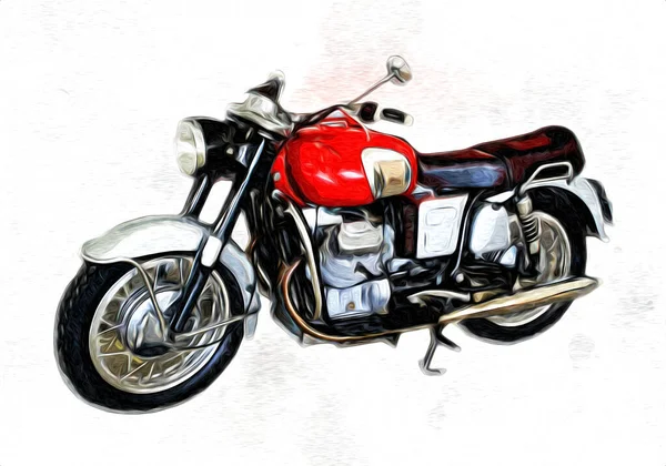 Motocykl Ilustracja Kolor Izolowane Sztuki Vintage Retro — Zdjęcie stockowe