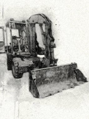 Ekskavatör illüstrasyon izole renk sanat eseri