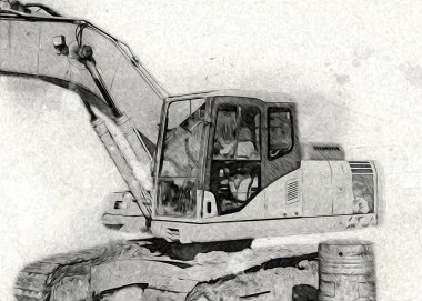 Ekskavatör illüstrasyon izole renk sanat eseri