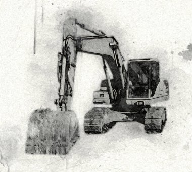 Ekskavatör illüstrasyon izole renk sanat eseri