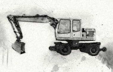 Ekskavatör illüstrasyon izole renk sanat eseri