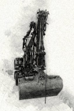 Ekskavatör illüstrasyon izole renk sanat eseri