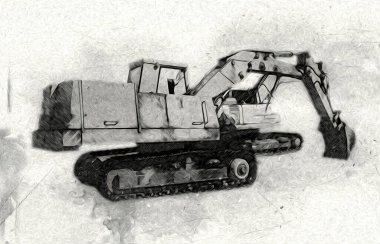 Ekskavatör illüstrasyon izole renk sanat eseri