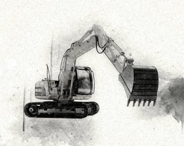 Ekskavatör illüstrasyon izole renk sanat eseri