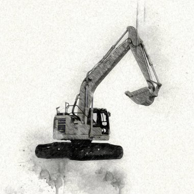 Ekskavatör illüstrasyon izole renk sanat eseri