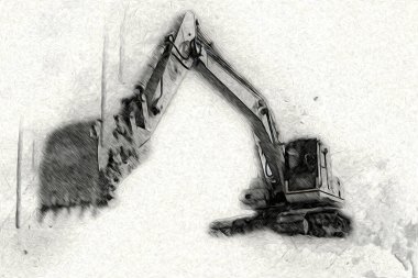 Ekskavatör illüstrasyon izole renk sanat eseri