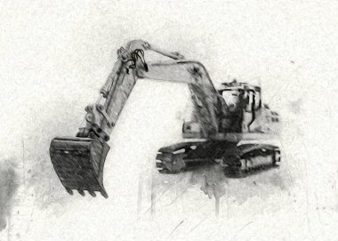 Ekskavatör illüstrasyon izole renk sanat eseri