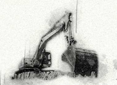 Ekskavatör illüstrasyon izole renk sanat eseri