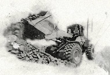 Ekskavatör illüstrasyon izole renk sanat eseri