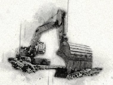 Ekskavatör illüstrasyon izole renk sanat eseri