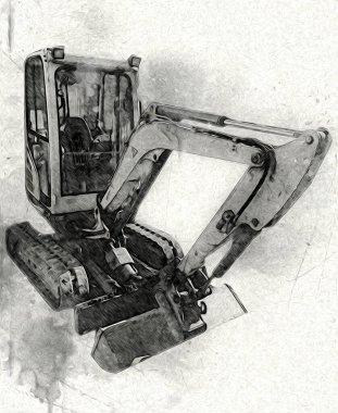 Ekskavatör illüstrasyon izole renk sanat eseri