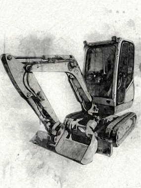 Ekskavatör illüstrasyon izole renk sanat eseri