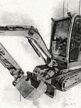 Ekskavatör illüstrasyon izole renk sanat eseri