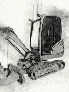 Ekskavatör illüstrasyon izole renk sanat eseri