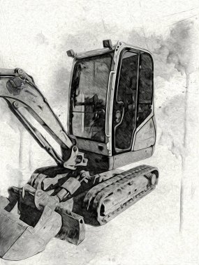 Ekskavatör illüstrasyon izole renk sanat eseri