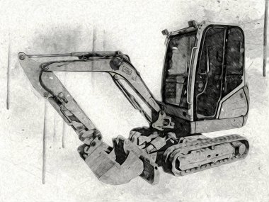 Ekskavatör illüstrasyon izole renk sanat eseri