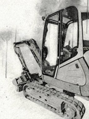 Ekskavatör illüstrasyon izole renk sanat eseri