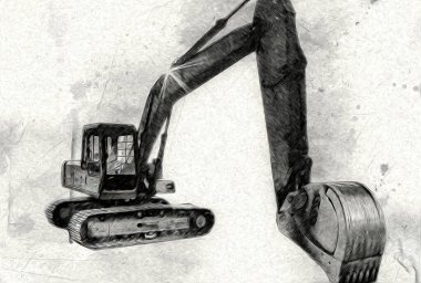 Ekskavatör illüstrasyon izole renk sanat eseri