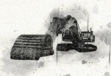 Ekskavatör illüstrasyon izole renk sanat eseri