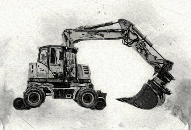 Ekskavatör illüstrasyon izole renk sanat eseri