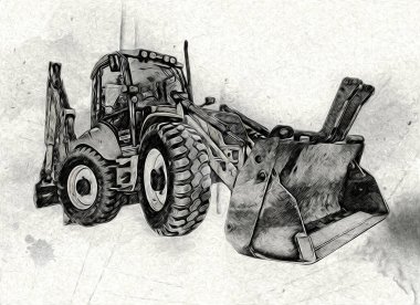 Ekskavatör illüstrasyon izole renk sanat eseri