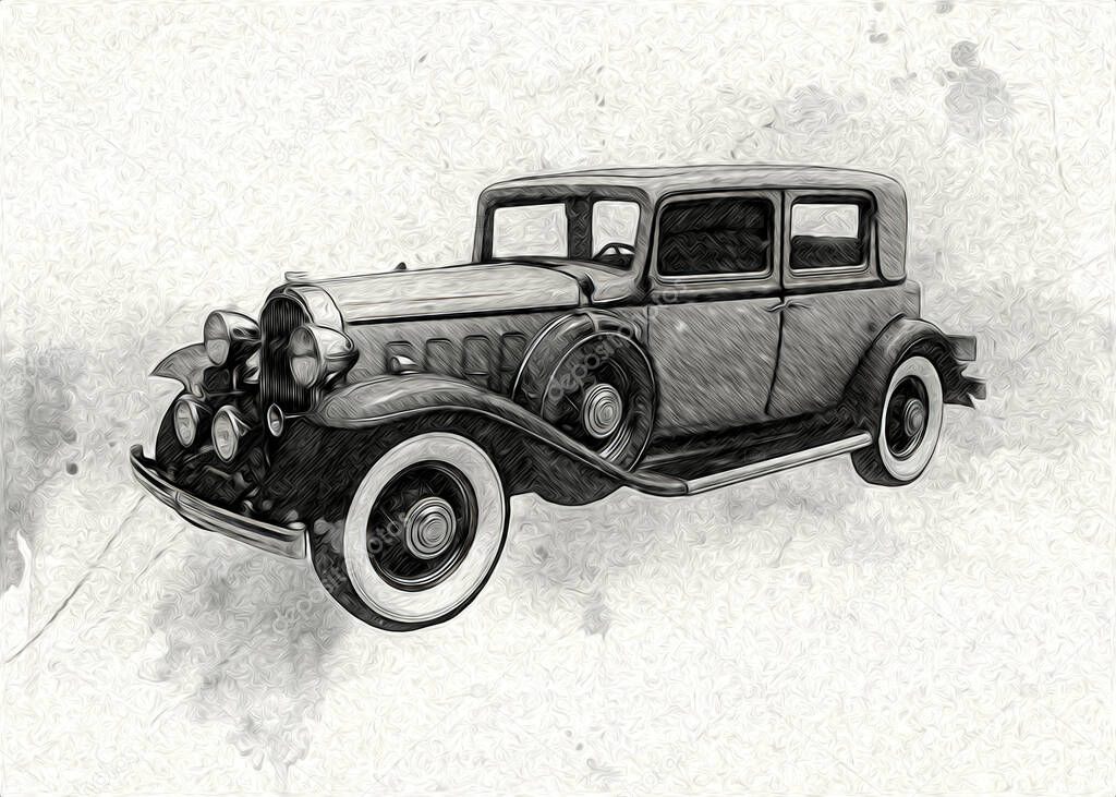 Vintage Retro Classic Old Car Illustration