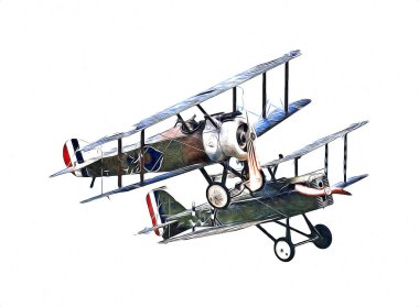 Beyaz arka planda izole edilmiş eski bir savaş uçağı.