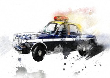 Klasik Retro Klasik Eski Araba Çizimi