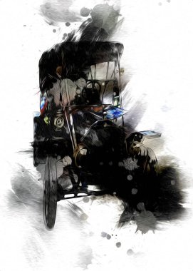 Klasik Retro Klasik Eski Araba Çizimi