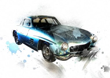 Klasik Retro Klasik Eski Araba Çizimi