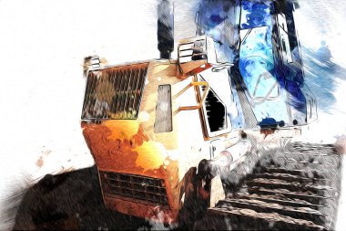 Buldozer illüstrasyon renk sanat grunge vintage çizim