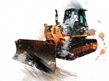 Buldozer illüstrasyon renk sanat grunge vintage çizim