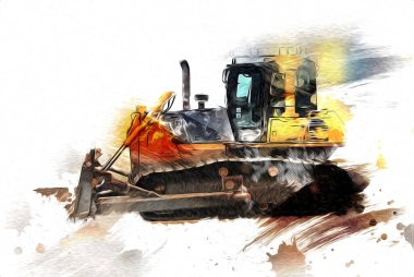 Bulldozer illustration color art grunge drawing vintage clipart