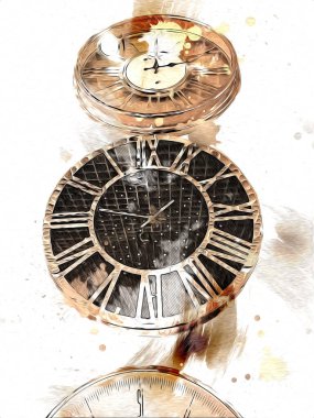 Eski antika klasik saatlerin eski kağıt arka plandaki tuşları.