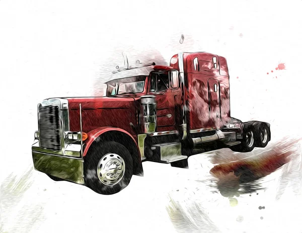 アメリカのトラックのイラストの色孤立アートヴィンテージレトロ — ストック写真