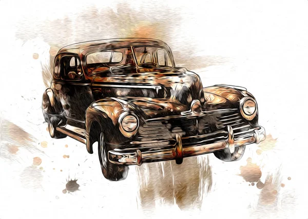 Vintage Retro Klasyczny Stary Samochód Ilustracji — Zdjęcie stockowe
