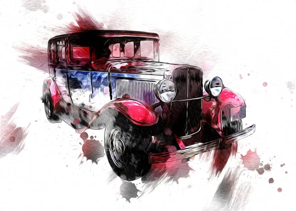 Vintage Retro Classique Vieille Illustration Voiture — Photo