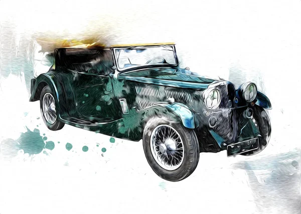 Vintage Retro Classique Vieille Illustration Voiture — Photo