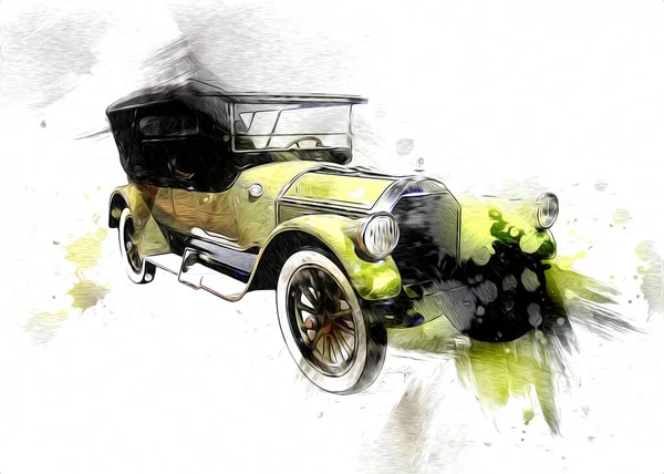 Vintage Retro Classique Vieille Illustration Voiture — Photo