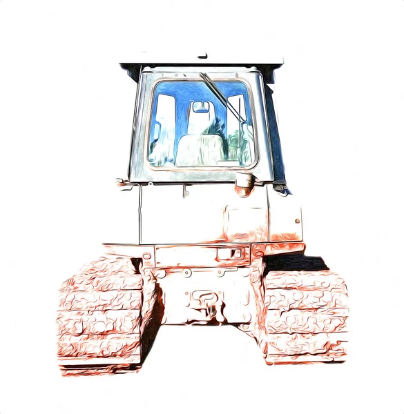 Bulldozer Illustration Couleur Art Grunge Dessin Vintage — Photo