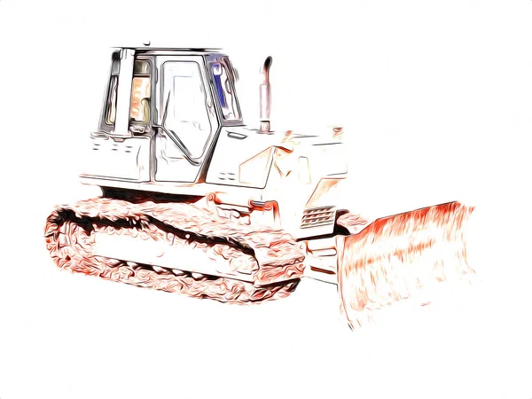 Bulldozer Ilustração Cor Arte Grunge Desenho Vintage — Fotografia de Stock